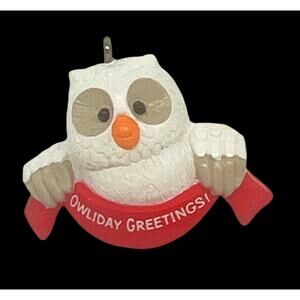 Vtg 1989 Hallmark Keepsake Ornament Owliday Greetings Owl Red Banner Christmas